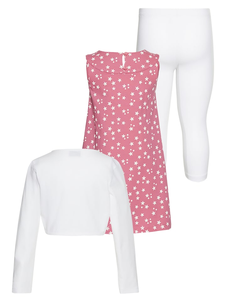 Bolero, Kleid & Leggings in pink / weiß
