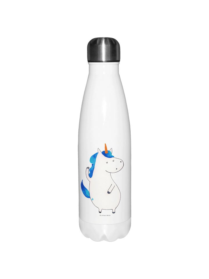 Edelstahl Trinkflasche Einhorn Mann ohne Spruch in Weiß