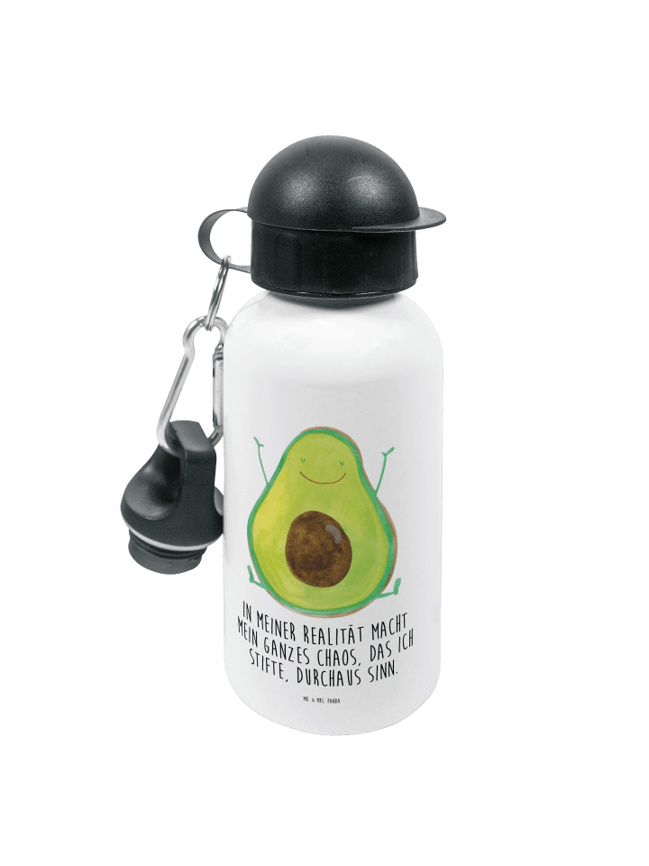 Trinkflasche Avocado Glücklich mit Spruch in Weiß