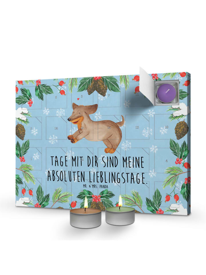 Adventskalender Hund Dackel mit Spruch in Eisblau