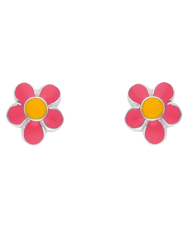 925 Silber Ohrringe / Ohrstecker Blüte - rosa in silber