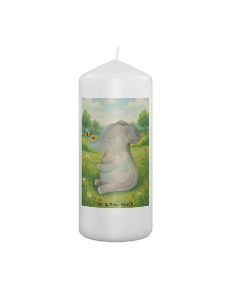 Stumpenkerze Elefant Biene Design ohne Spruch in Weiß