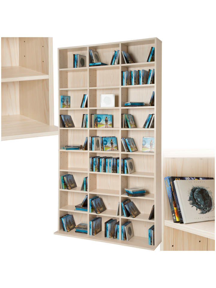 CD Aufbewahrung in Holzoptik, 27 Fächer, variabel, 180x102x23,5 cm