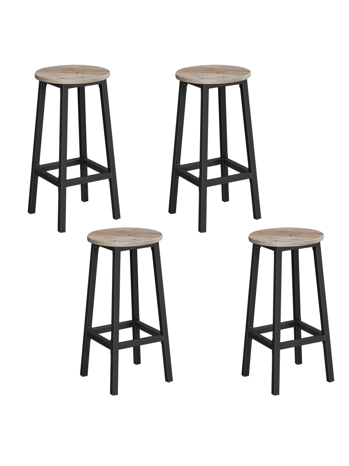 4er-Set: Barhocker Barnet in Greige-Schwarz - (B)32 x (H)64 x (T)32 cm