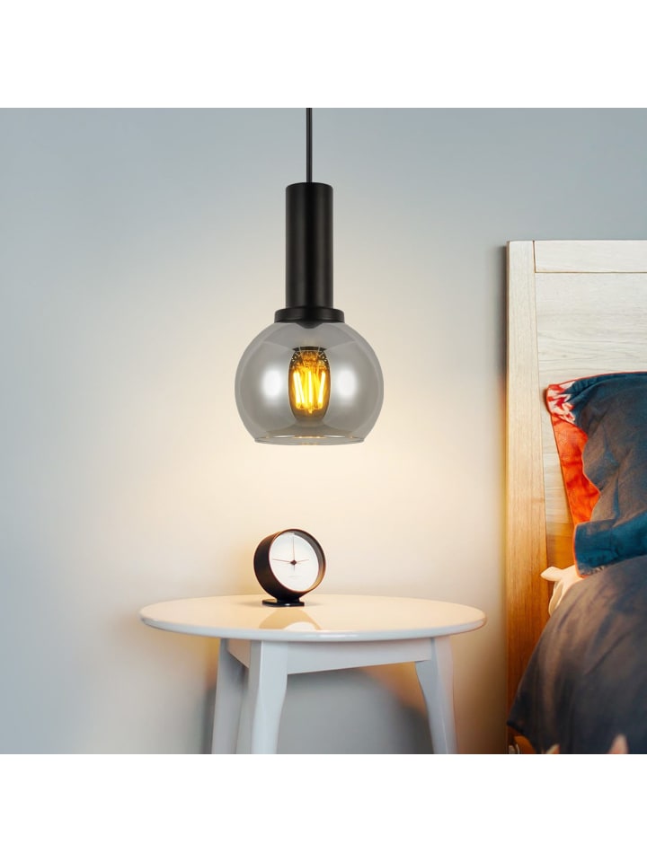 Pendelleuchte in Schwarz und rauchgrau 1-flammige E27 rund Glas und Metall