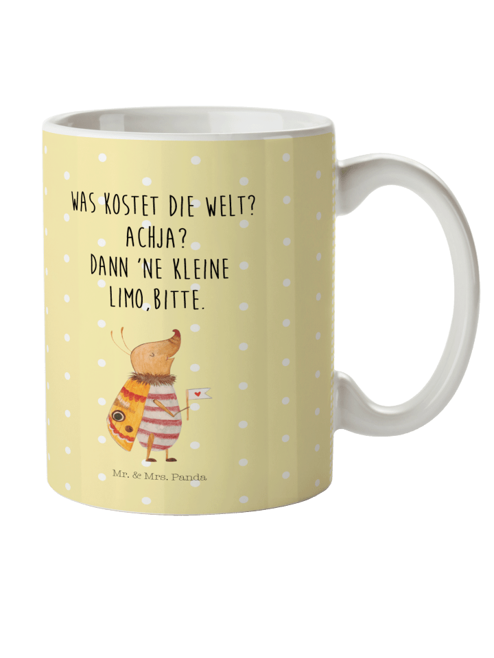 Tasse Nachtfalter Fähnchen mit Spruch in Gelb Pastell