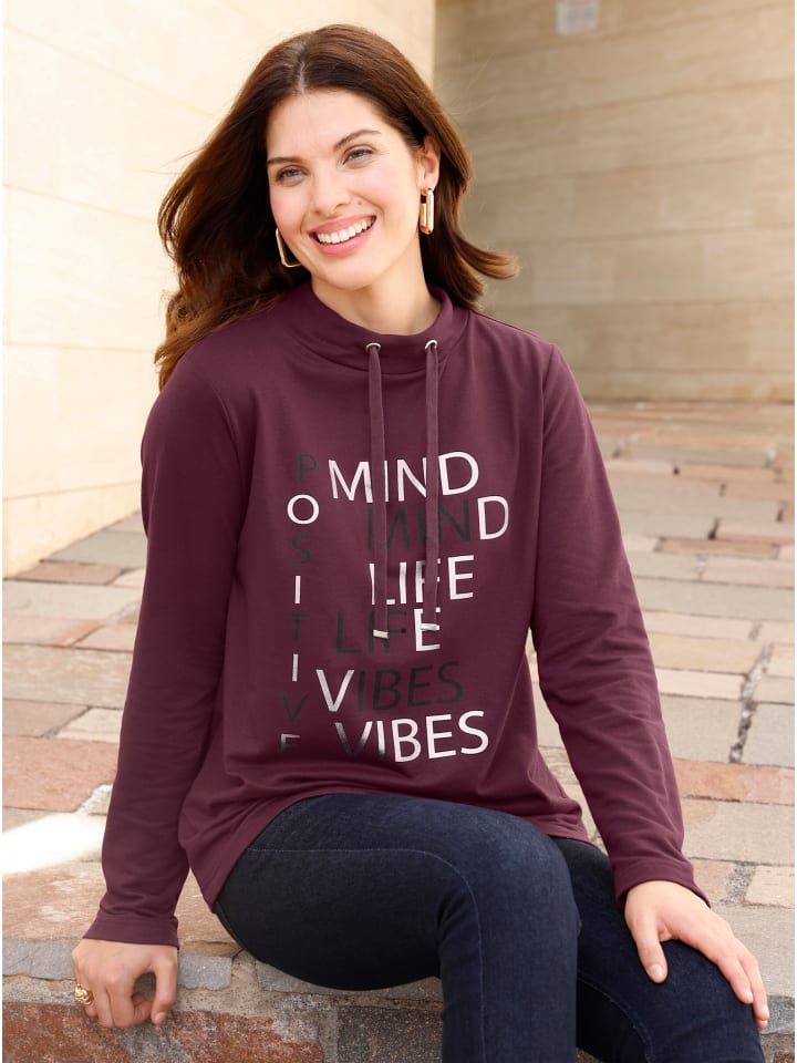 Sweatshirt in burgund-schwarz-bedruckt