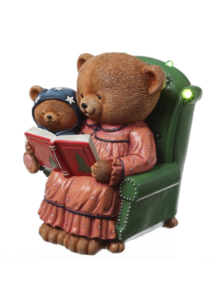 LED Bär mit Teddybär im Sessel Dekofigur H: 22cm in bunt