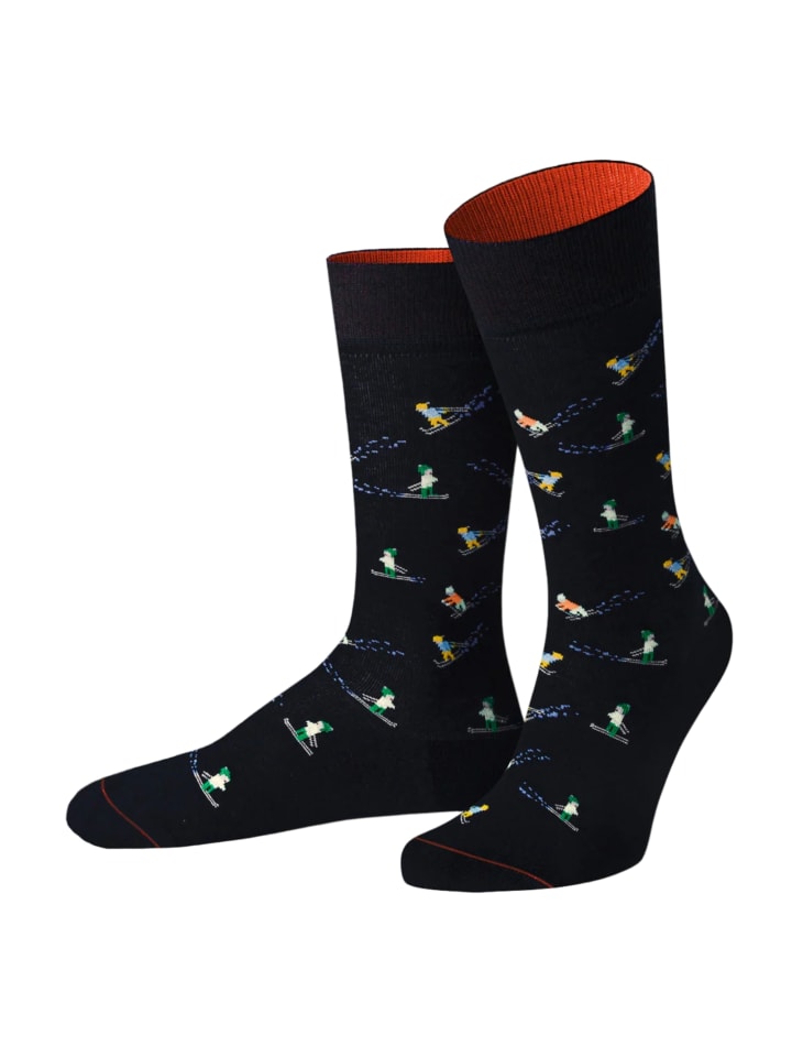 Gemusterte Socken Skifahrer Icon in Navy