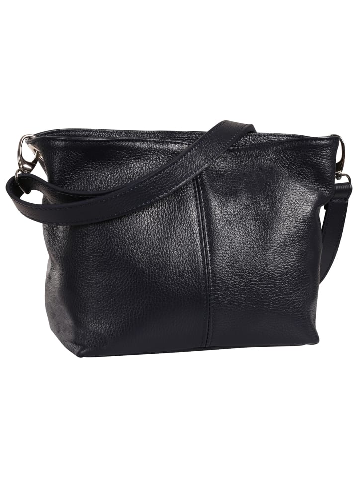 Toscanto Schultertasche, Umhängetasche Leder dunkelblau ca. 29cm