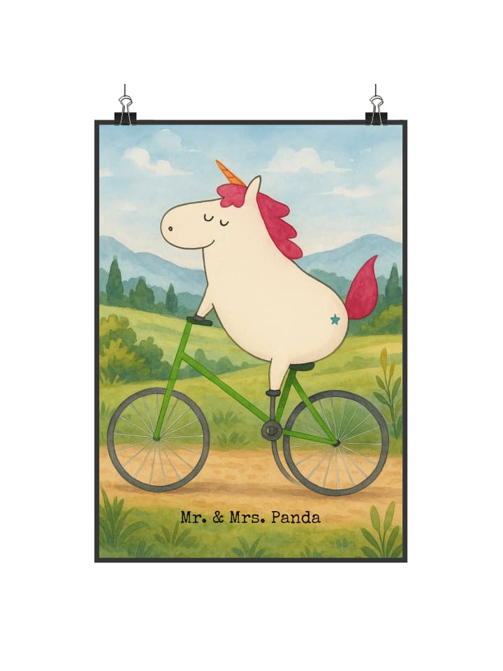 Wandposter Einhorn Radfahrer Design ohne Spruch in Weiß