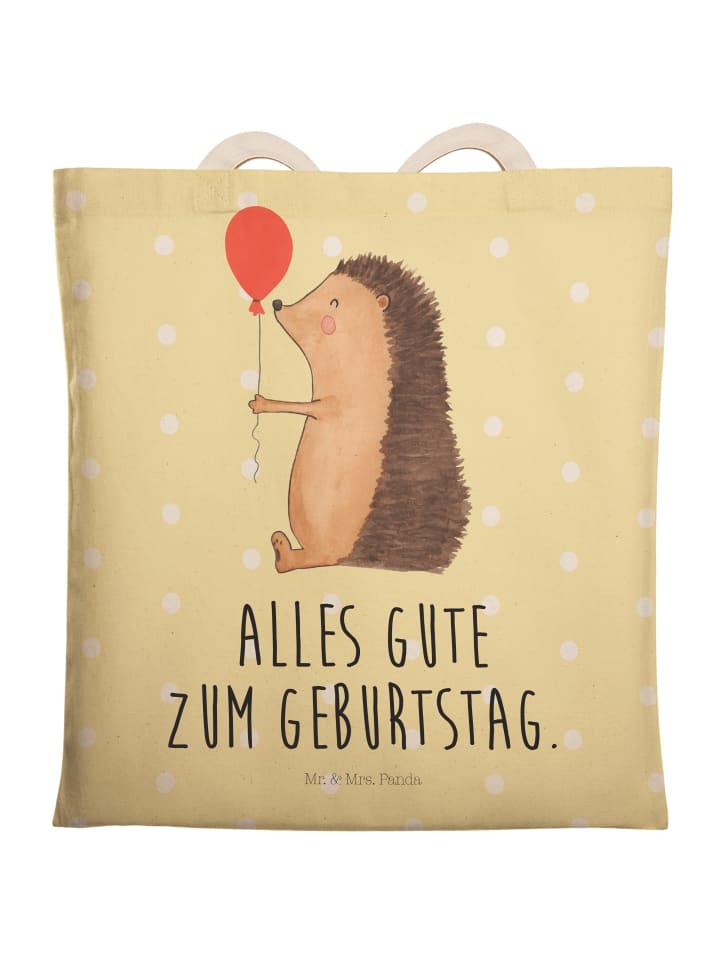 Umhängetasche Igel Luftballon mit Spruch in Gelb Pastell