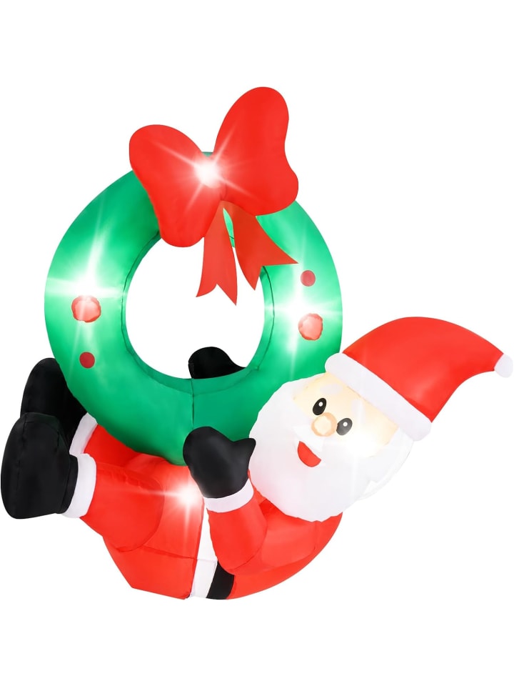 120cm LED Weihnachtsmann mit Kranz in Rot