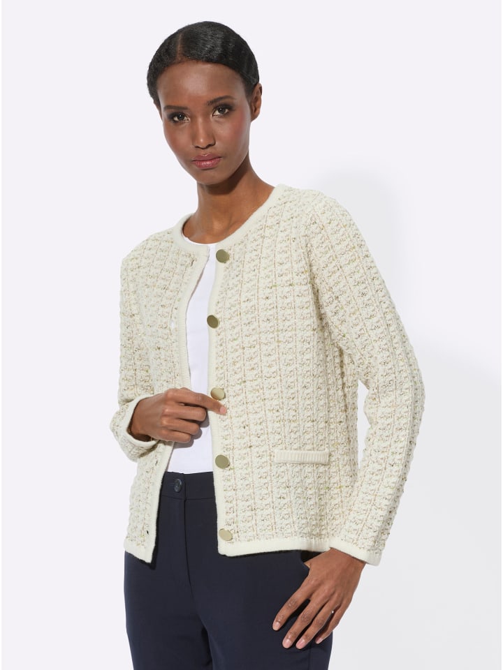 Woll-Mix-Strickjacke in champagner-lindgrün