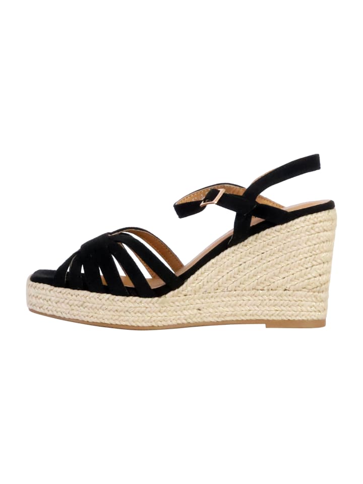 Sandalen mit Keilabsatz und Riemchen Schwarz