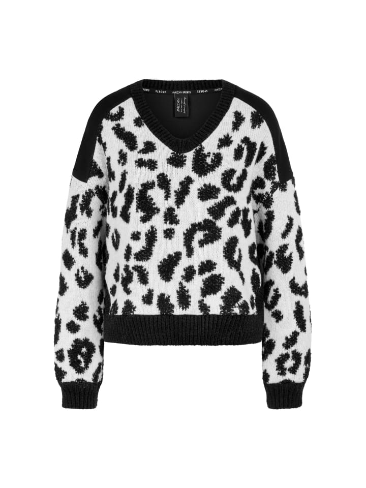 Pullover mit Leo-Muster und V-Ausschnitt in Black And White