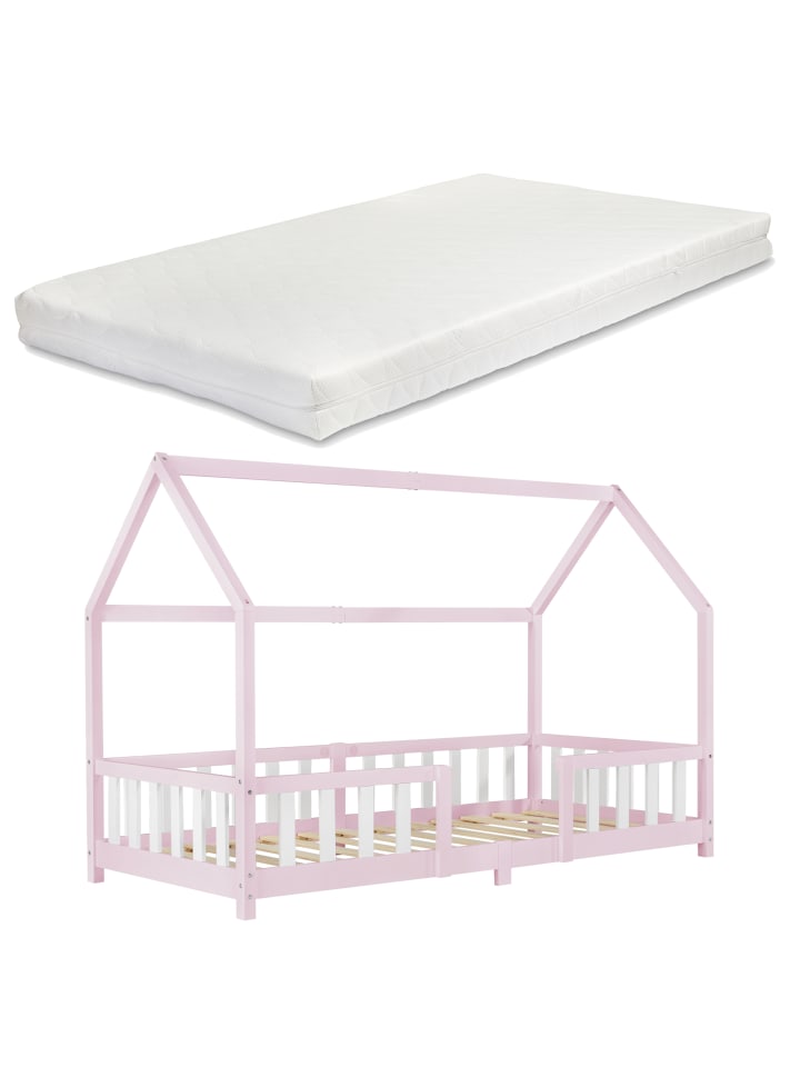 Kinderbett Sisimiut mit Matratze in Rosa Weiß (L)200cm (B)90cm