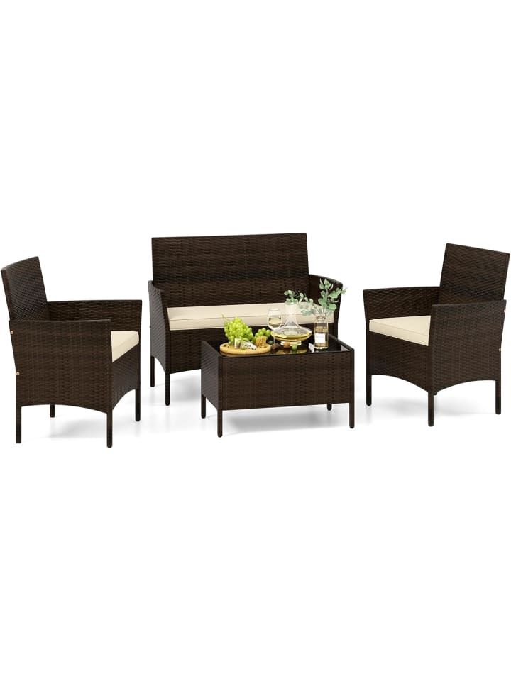 4 tlg. Polyrattan Gartenmöbel Set in Braun