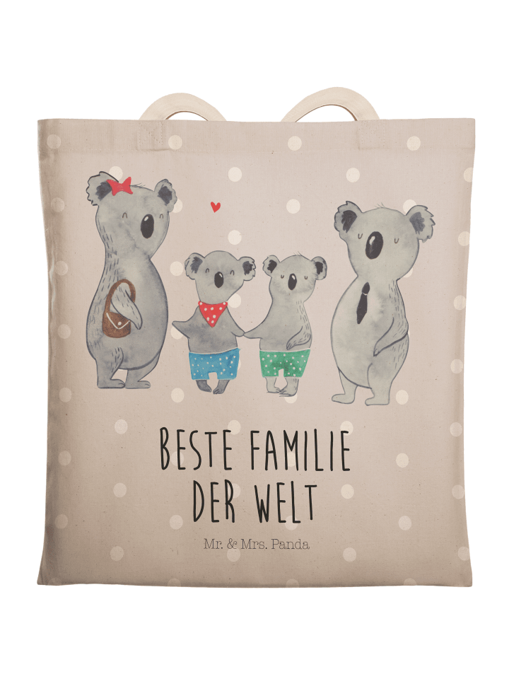 Umhängetasche Koala Familie zwei mit Spruch in Grau Pastell