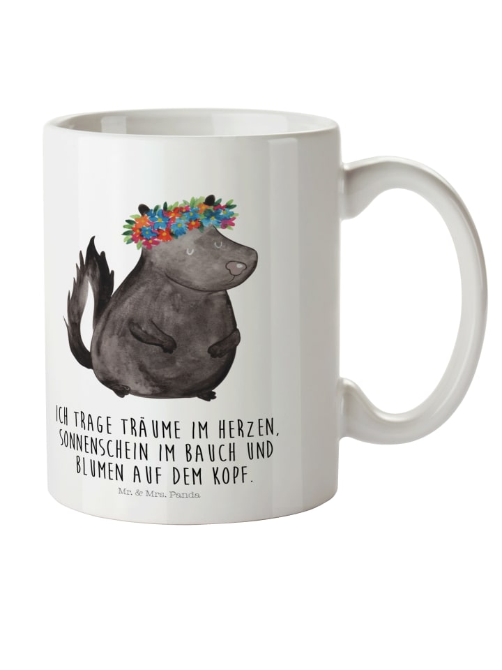 Becher Stinktier mit Spruch in Weiß