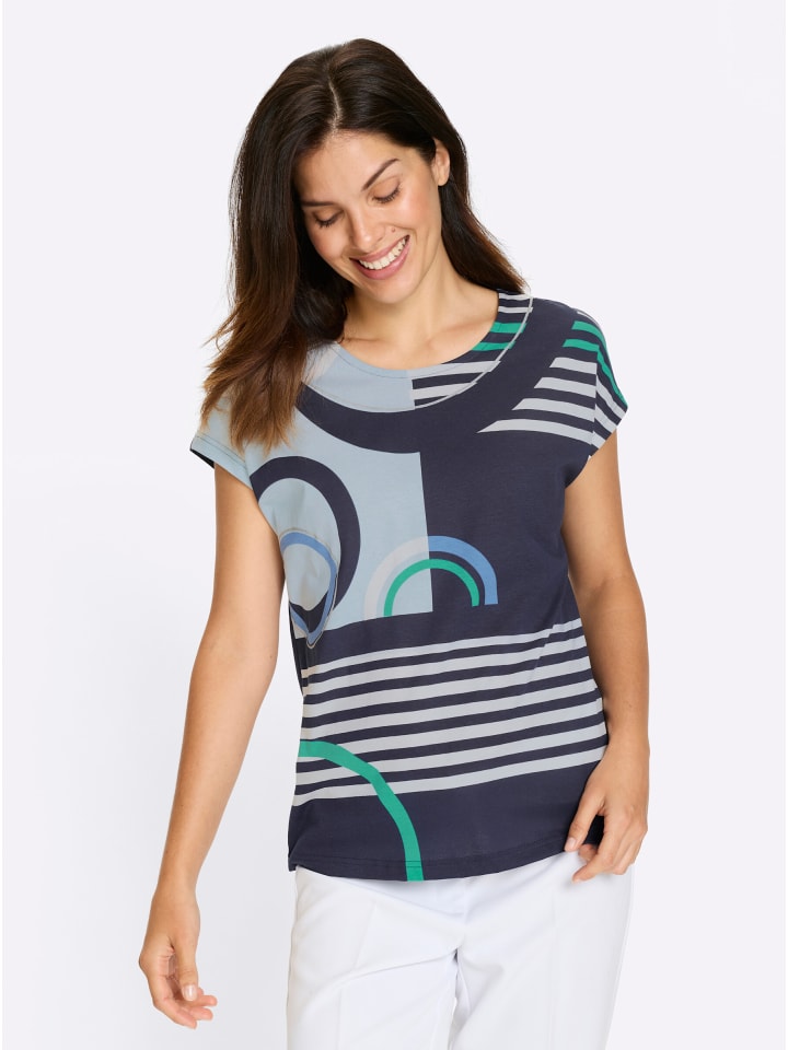 Rundhals-Shirt in marine-hellblau-bedruckt