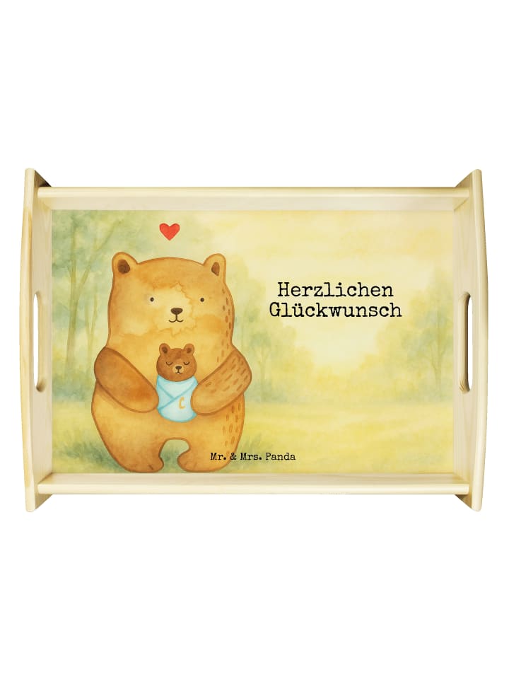Servierplatte Holz Bär Baby Design mit Spruch in Weiß