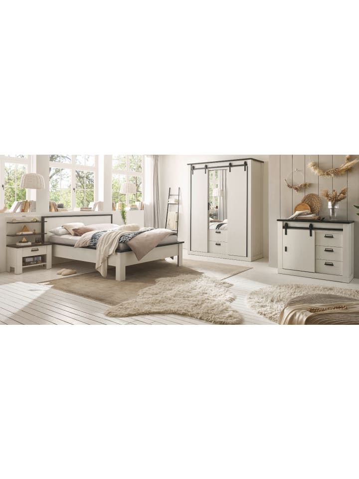 Schlafzimmer-Set 5-teilig in weiß Pinie Landhaus mit Bett 140 x 200 cm