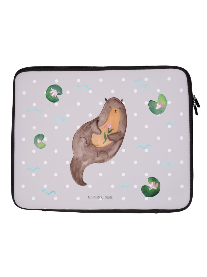Laptophülle Otter Seerose ohne Spruch in Grau Pastell