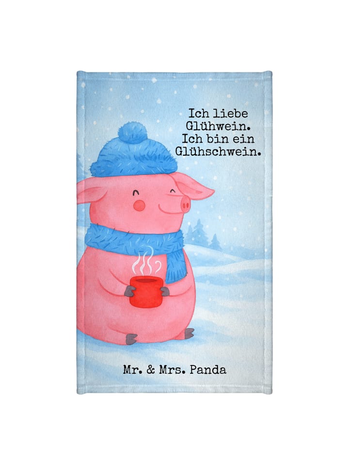 Handtuch Schwein Glühwein Design mit Spruch in Weiß