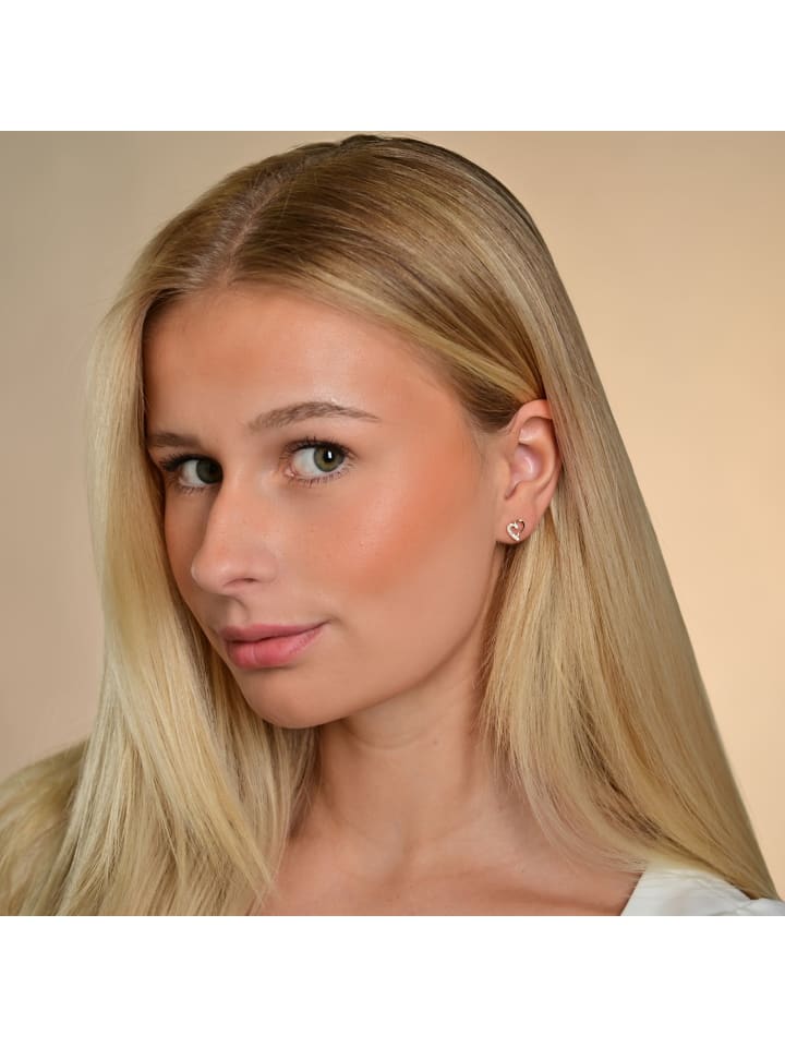 Damen Ohrringe – Ohrstecker Herz aus 925 Silber mit Zirkonia in gold