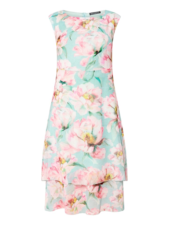 Chiffonkleid mit Bindegürtel in Mint/Rosé