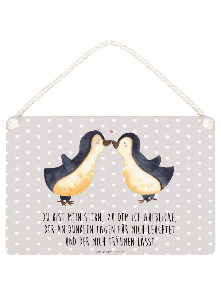 Schild Pinguin Liebe mit Spruch in Grau Pastell