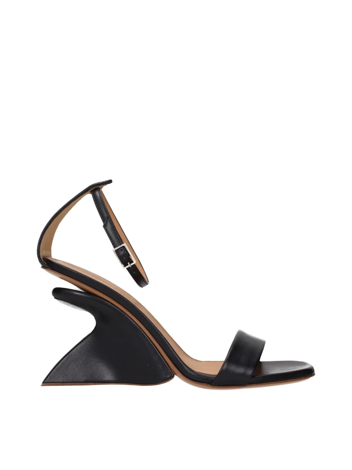 Schwarz Leder Stiletto Absatz Sandalen