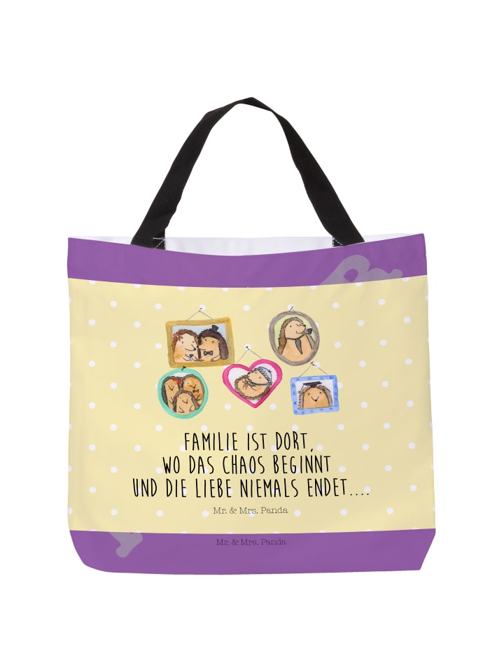 Tasche Igel Familie mit Spruch in Gelb Pastell