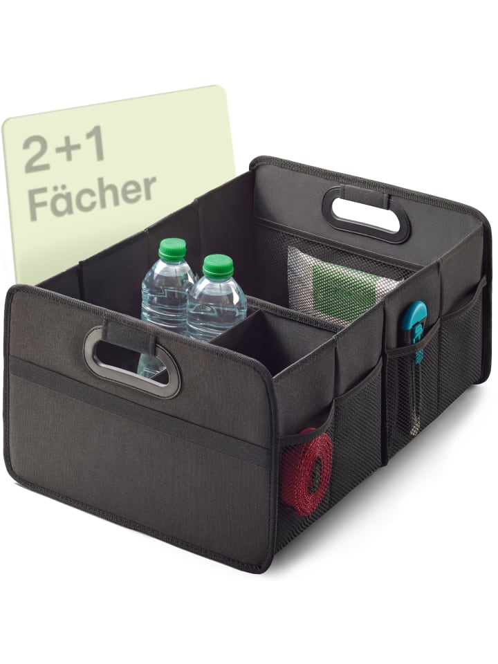 Kofferraum Organizer Faltbar – 3 Fächer mit 5 Taschen – Rutschfest