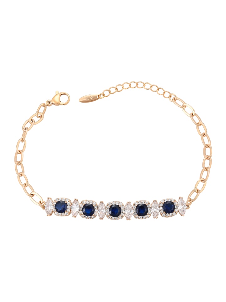 Women Crystal-Studded Chain Link Bracelet in Rose Gold Navy