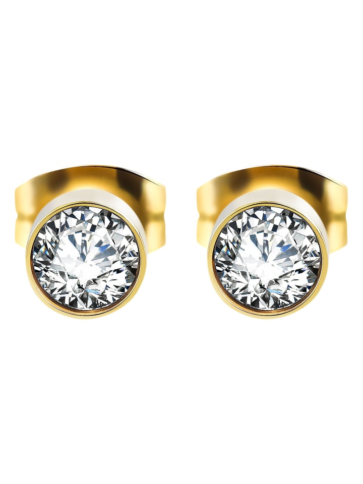 Damen Ohrringe – Ohrstecker aus Edelstahl mit Zirkonia in gold