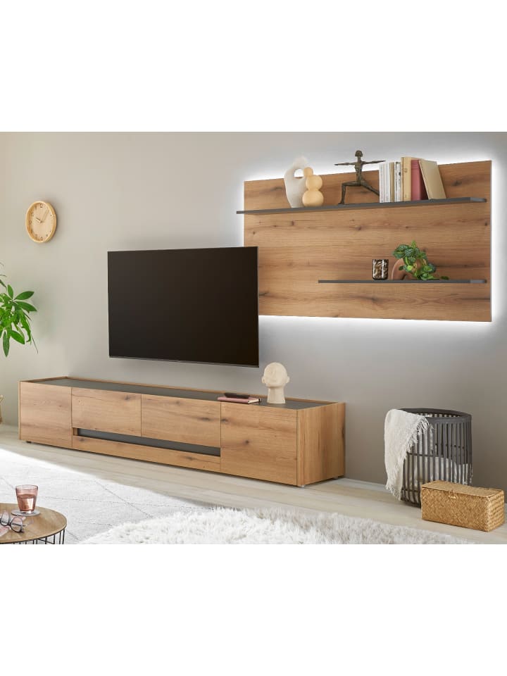 Wohnwand Evoke Eiche, grau, Wohnkombination Set 2-teilig 300 cm