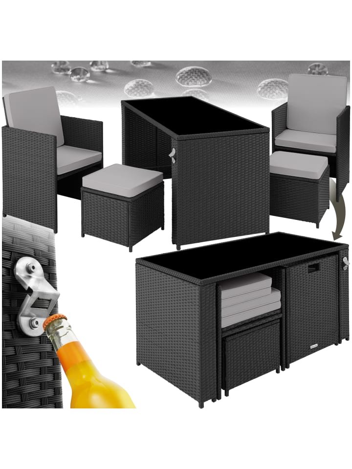 Rattan-Gartenlounge für 2 bis 4 Personen, inklusive Flaschenöffner