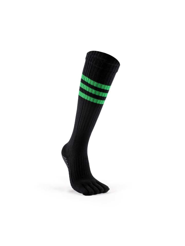 Lange Yoga-/Pilates-Zehensocken mit Streifen Design Anti-Rutsch in Schwarz