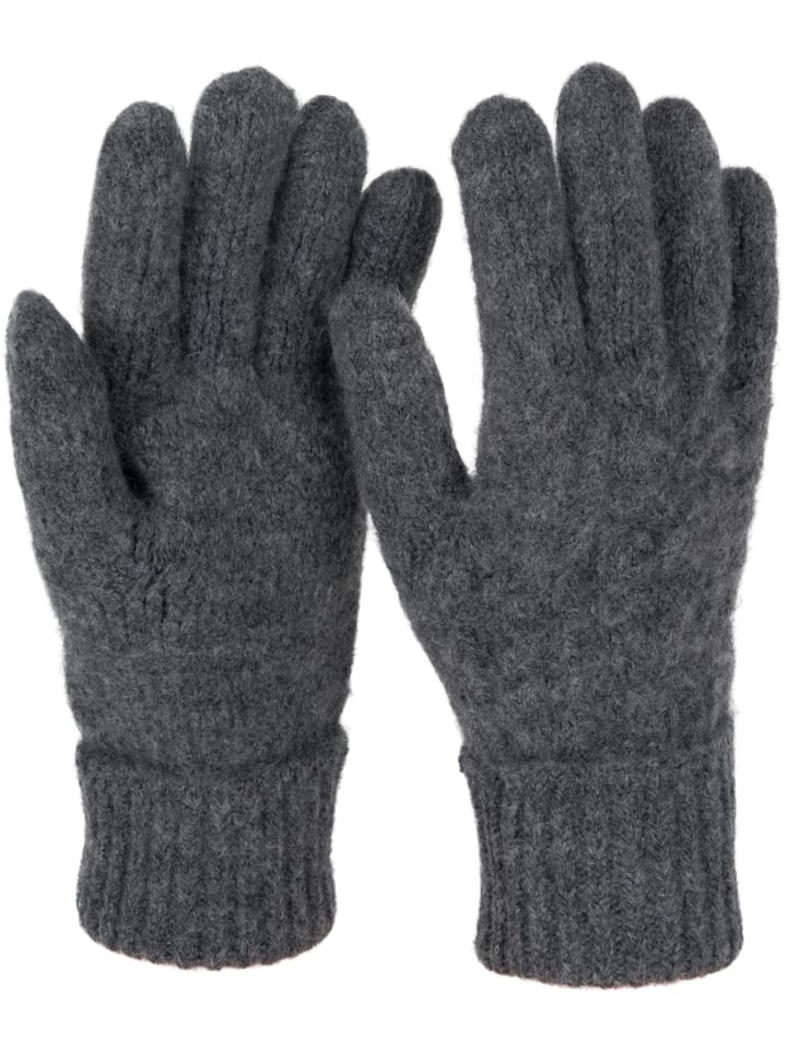 Strickhandschuhe mit Zopfmuster in Dunkelgrau meliert