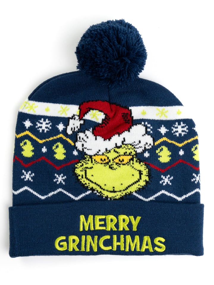 The Grinch Strickmütze Wintermütze mit Bommel Mütze in blau