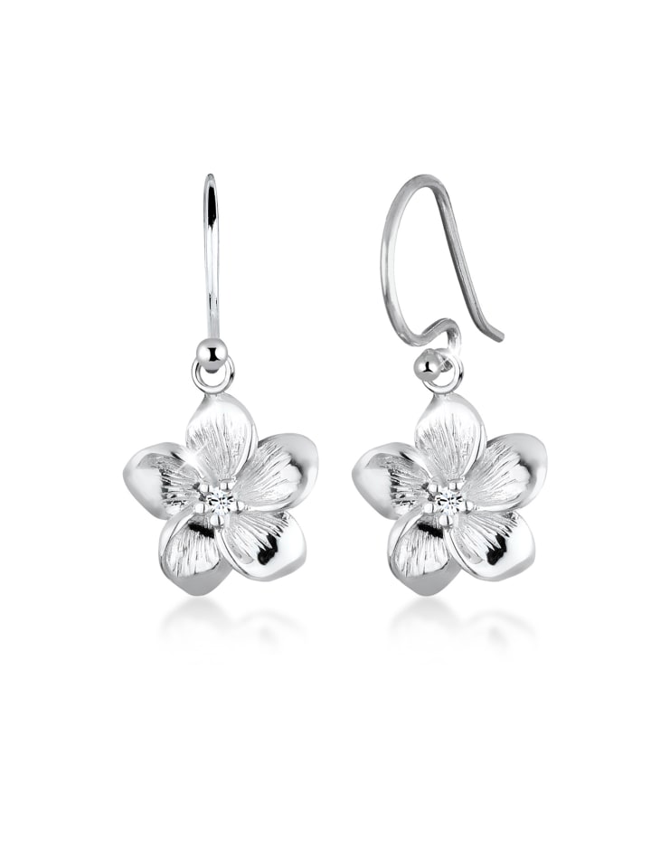 Ohrringe 925 Sterling Silber Frangipani Blüte in Weiß