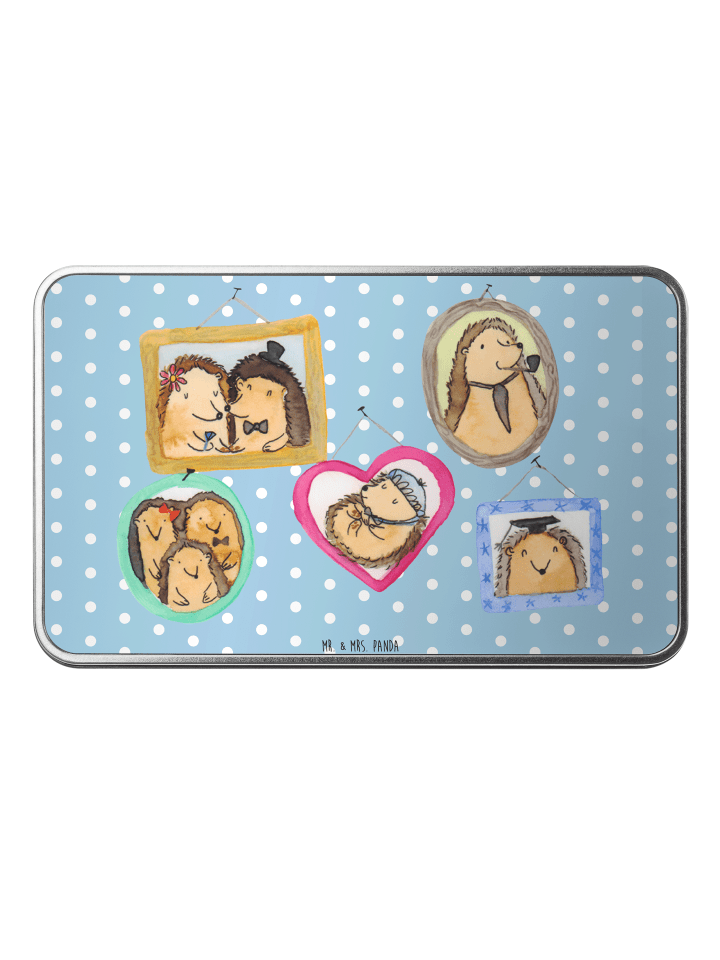 Metalldose rechteckig Igel Familie ohne Spruch in Blau Pastell