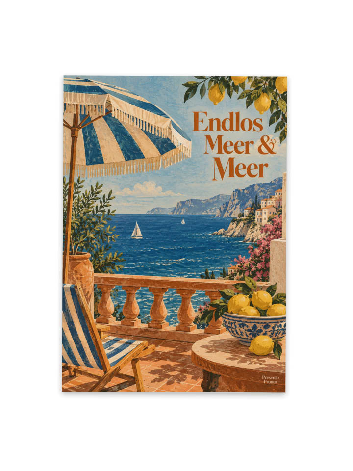 Ansichtskarte Meer mediterran Design mit Spruch in Weiß
