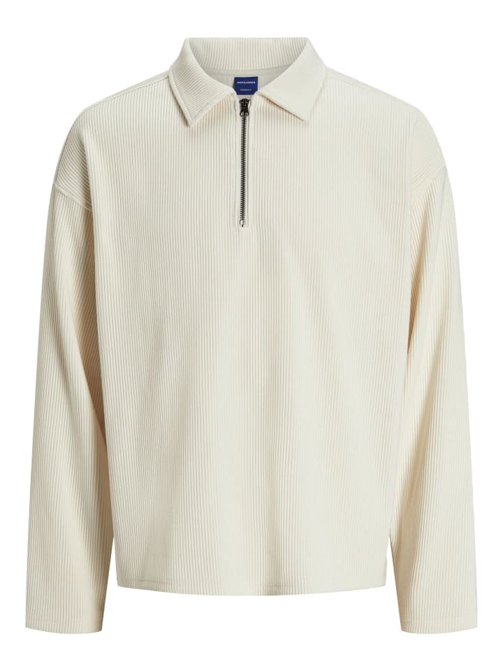 Sweatshirt mit halbem Reißverschluss in Antique White