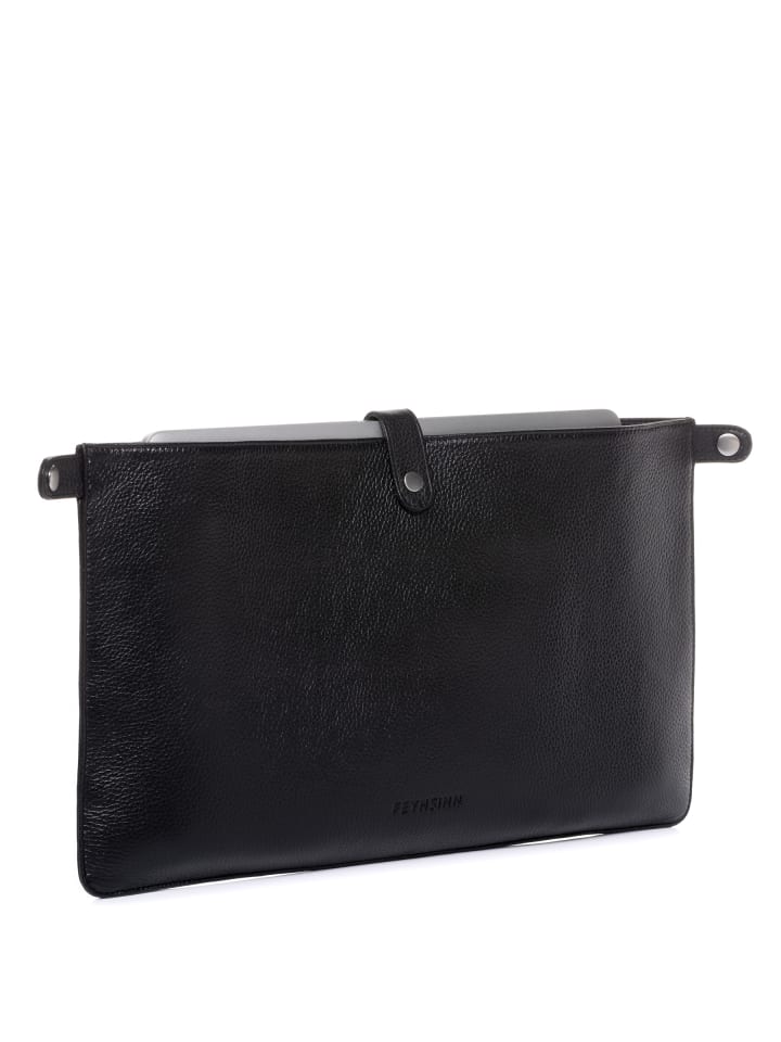 Leder-Add On Laptophülle 16" echt Leder New-Dame groß | 16 Zoll schwarz in schwarz