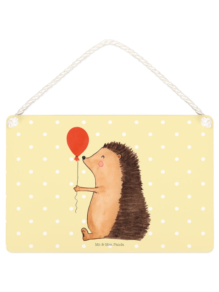 Schild Igel Luftballon ohne Spruch in Gelb Pastell