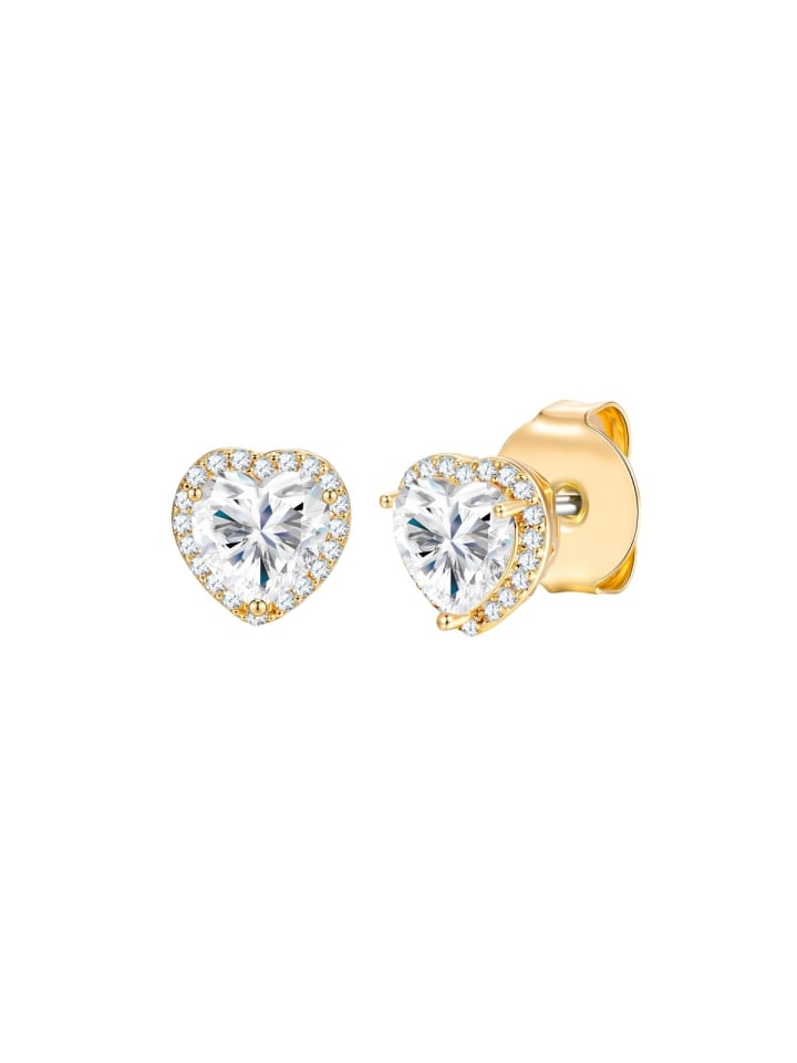 Ohrstecker Herz aus Messing mit Zirkonia in gelbgold