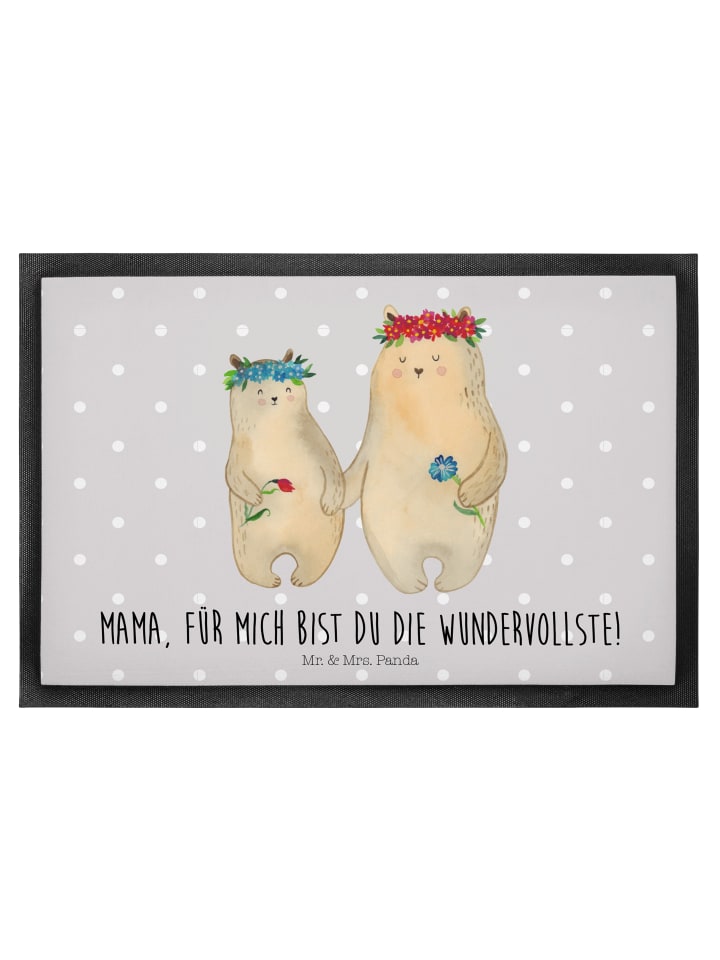 Bodenmatte Bären mit Blumenkranz mit Spruch in Grau Pastell